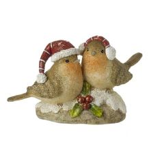 BIRD COUPLE ON STONE WITH HOLLY ORNAMENT